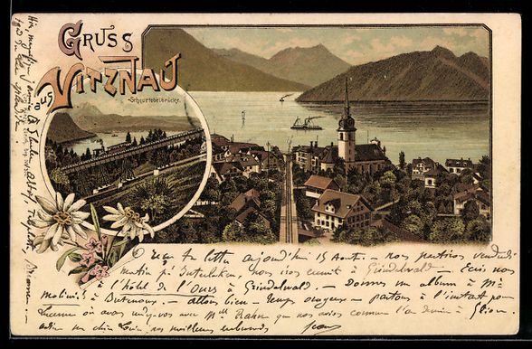 Cartoline postali: Litho Vitznau, Teilansicht mit Kirche, S – Usato da Berlin venduto da bartko-reher