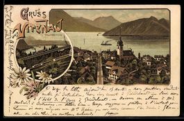 Litho Vitznau, Teilansicht mit Kirche, S