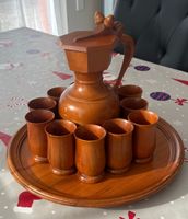 Service  vintage en bois avec carafe et 11 verres
