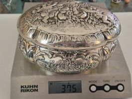 Silber Dose 800 floral 375g Antik Vintage Zuckerdose Gold