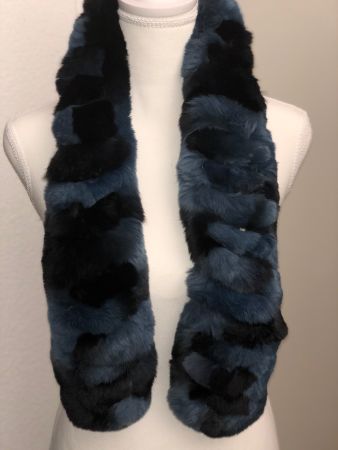 Kunstpelz-Pelz Schal blau/schwarz 105 x 11 cm
