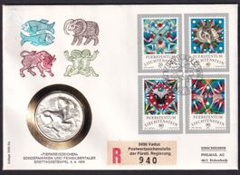 Münzbrief Silber Tierkreiszeichen Liechtenstein ET 9.9.1976