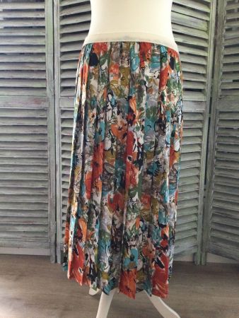 Jupe plissée vintage motifs fleurs, taille élastique (82cm)