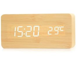 Digital Wecker Holz LED Tischuhr Temperatur Digitaluhr USB