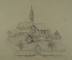 KIRCHE ZU KIRCHBERG ZEICHNUNG 1859