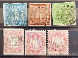 BAVIÈRE - BAYERN: 6 Gestempelte aus 1850–1870