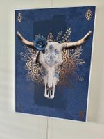 TABLEAU DARK Taureau Mutoni.ch -Rose bleue avec cadre blanc