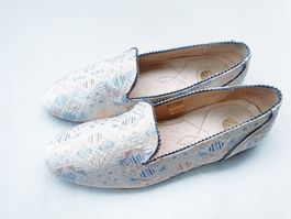 ENGLAND SLIPPER HALBSCHUH 38 BEIGE CANVAS LEDER SCHUHE TOP