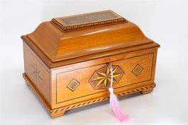 B0360 Antike Schmuckschatulle Stern- + Fadenintarsien ~1900
