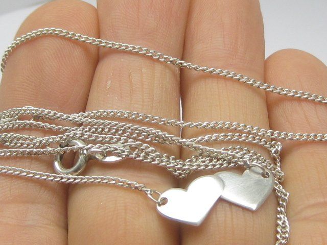 Ketten: Panzerkette Kette Collier Doppel-Herz Silber 835 + MP – Gebraucht aus Ermatingen von Decovin 1