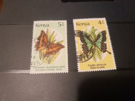 Kenya Timbre Papillons, lot de 2 timbres d'époque!