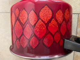 Vintage 70er Jahre Emaille Topt-Set (3-teilig) – Muster Rot