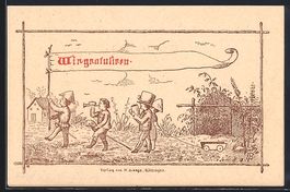 Litho Kleine Gratulanten bei festlichem 