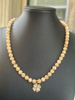 Perlmutt Kette mit Kleeblatt Anhänger, Muschelperlen,
