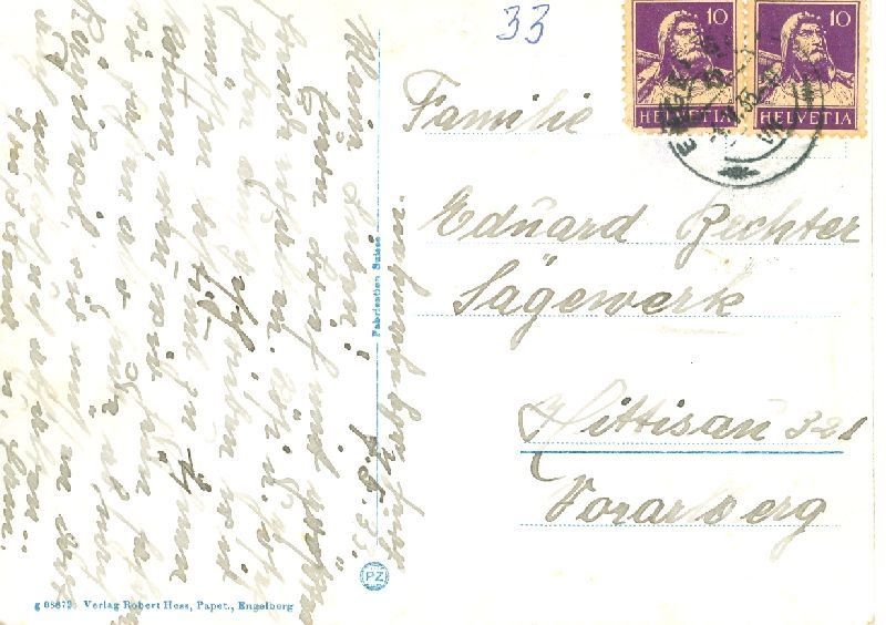 Cartoline postali: Engelberg - Kirche + 1933 – Usato da Emmenbrücke venduto da teestube 1