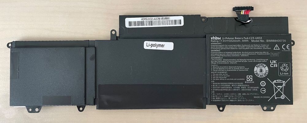 Batteria Originale ASUS C23-UX32 Per VivoBook U38N E Zenbook UX32A/UX32V/UX32VD - 48Wh, 4 Celle