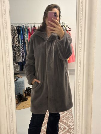 White Label Kunstfellmantel mit Kapuze grau Gr. S/M