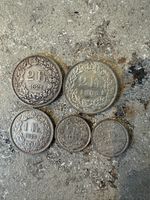 5 Schweizer Silbermünzen Konvolut diverse Jahrgänge