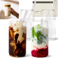 Trinkgläser 4er Set 450 ml Glas Strohhalm Eiskaffee Matcha