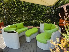 Garten Sitzgruppe Rattan Optik Weiss mit Polster