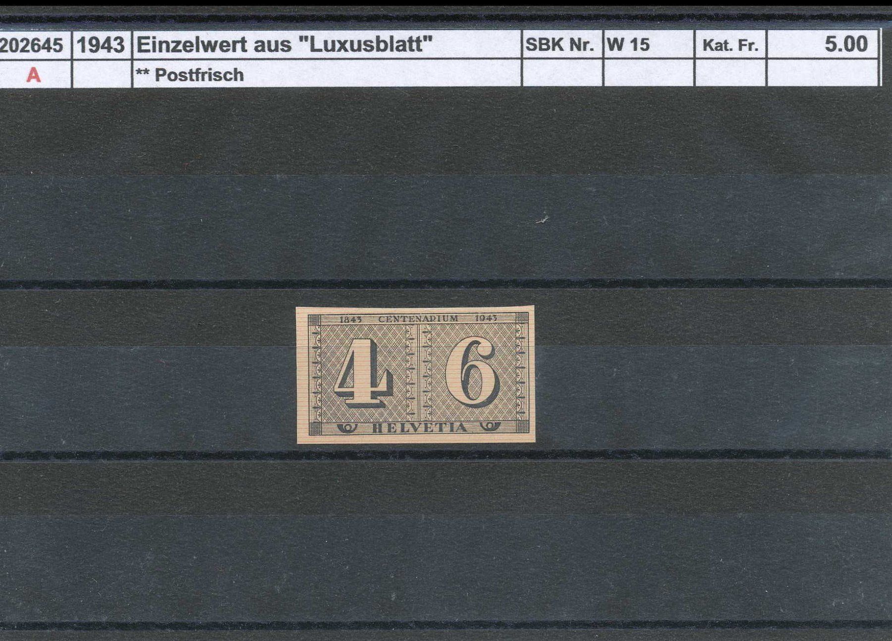 Tutti i francobolli: 1943 Einzelwert aus "Luxusblatt", ** postfrisch – Nuovo (secondo la descrizione) da Winterthur venduto da Zupogeru