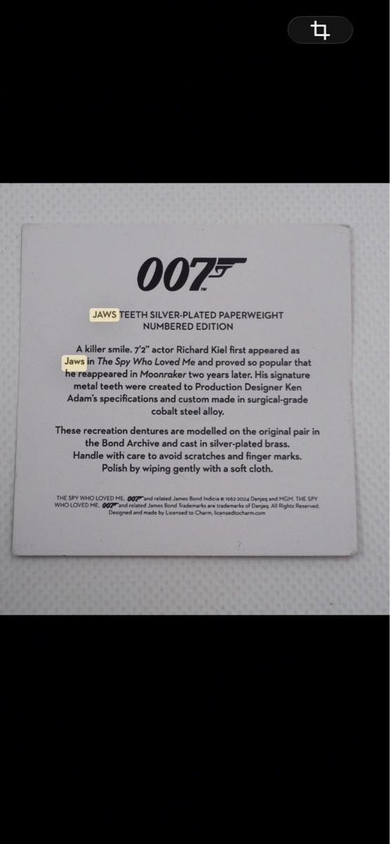 Volg Timbres & points: James Bond Jaws Teeth Silver-Plated  – D'occasion à Zürich par cri_dj55 7