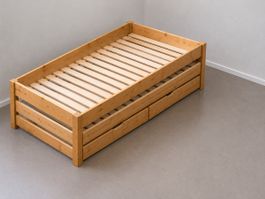 Bett aus Massivholz, 90x200 mit Ausziehbett und 2 Schubladen