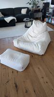 Sitzsack Lounge Sessel mit Sitzhocker - Cord Elfenbein