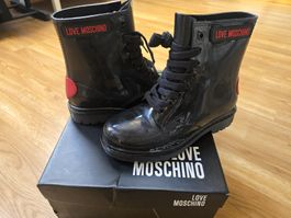 Love Moschino schwarze Gummi-Stiefel mit Schnürung Gr 39 🖤