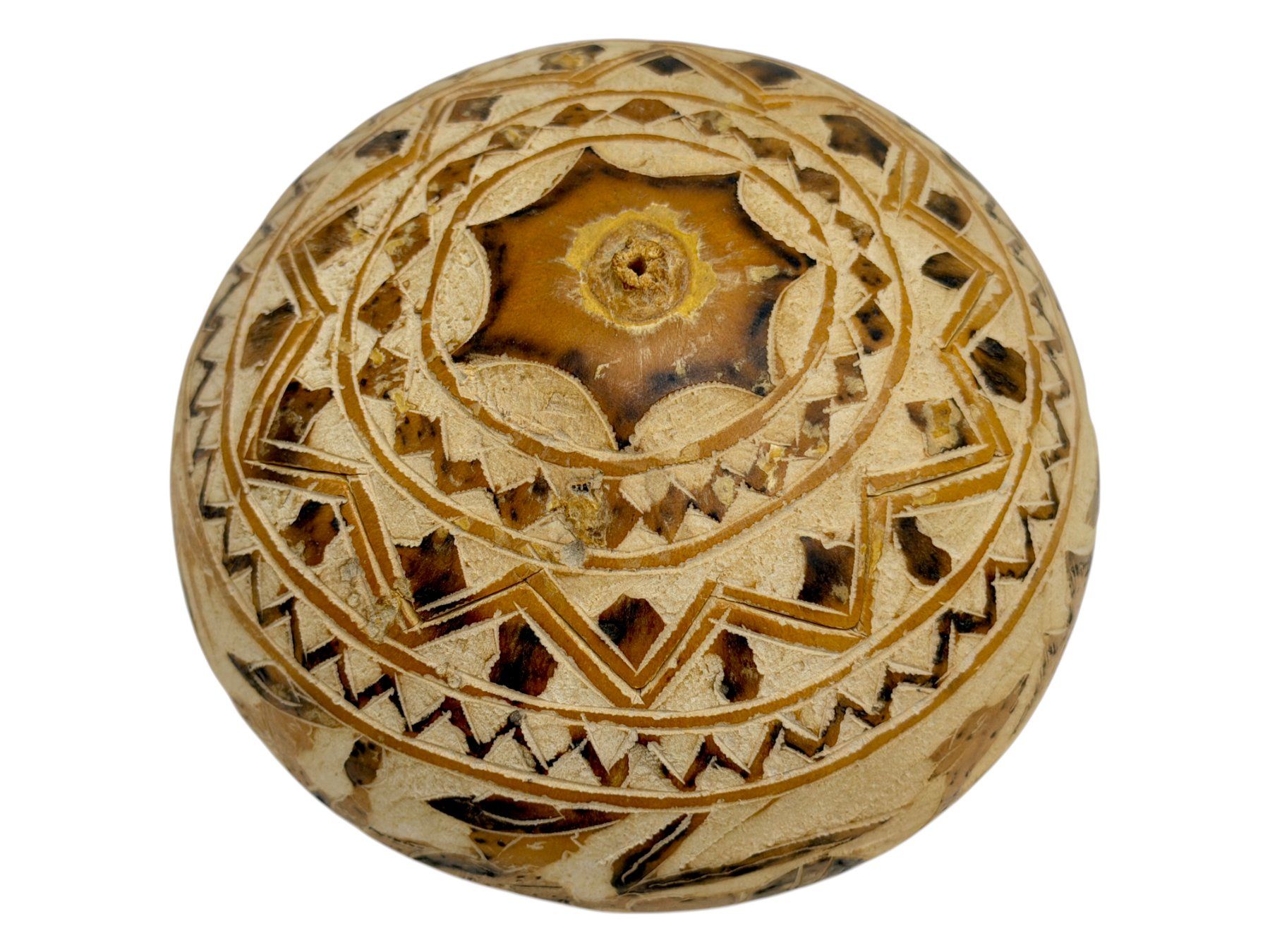 Portagioie: Boite à bijoux en calebasse gravée avec couvercle. Pérou – Usato da Morges venduto da vintiques 8