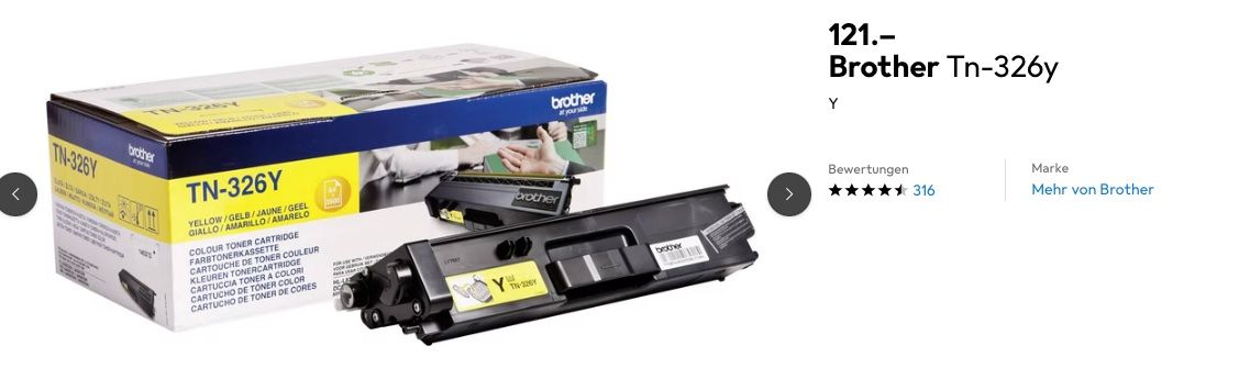 Brother Cartucce per stampanti & toner: Brother Toner yellow TN-326Y – Nuovo e nell'imballaggio originale da Wolfhausen venduto da Limi56