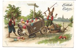 Fröhliche Ostern - Schneckenpost - Hasen - Eier  Präge-Litho