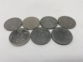 7 Schweizer 5 Franken Gedenk Münzen, Jahrgang 1979