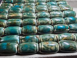 12x Keramik Zwischen Fass Zylinde Olive Kette Basteln Perlen