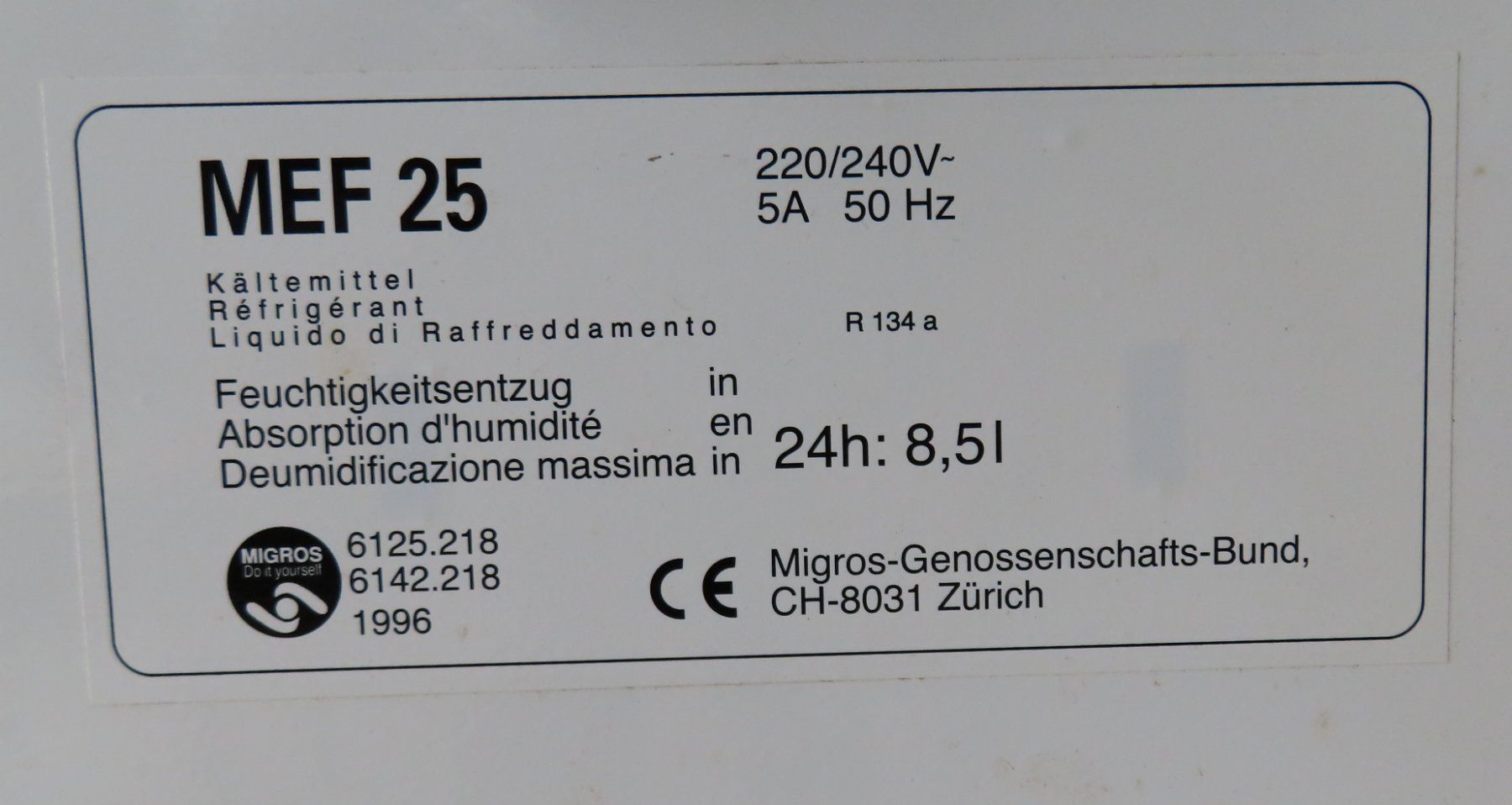 Deumidificatori: MEF 25 Luftentfeuchter, 10L – Usato da Reinach BL venduto da WBZ-Flohmarkt 4