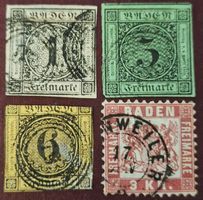 4 timbres Baden, Allemagne - Pièces rares!