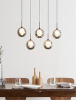 Lustre design - 5 lampes sphériques fumées ✨