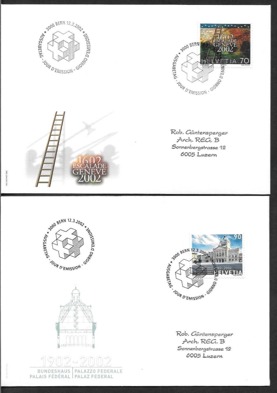 Tutti i francobolli: 2 FDC 1045-1046 Serie Einzelmarken ET 12.3.2002 – Nuovo (secondo la descrizione) da Olten venduto da clotaldi