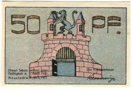 Notgeld "50 Pfennig. Neustadt am Rübenberge 1921"