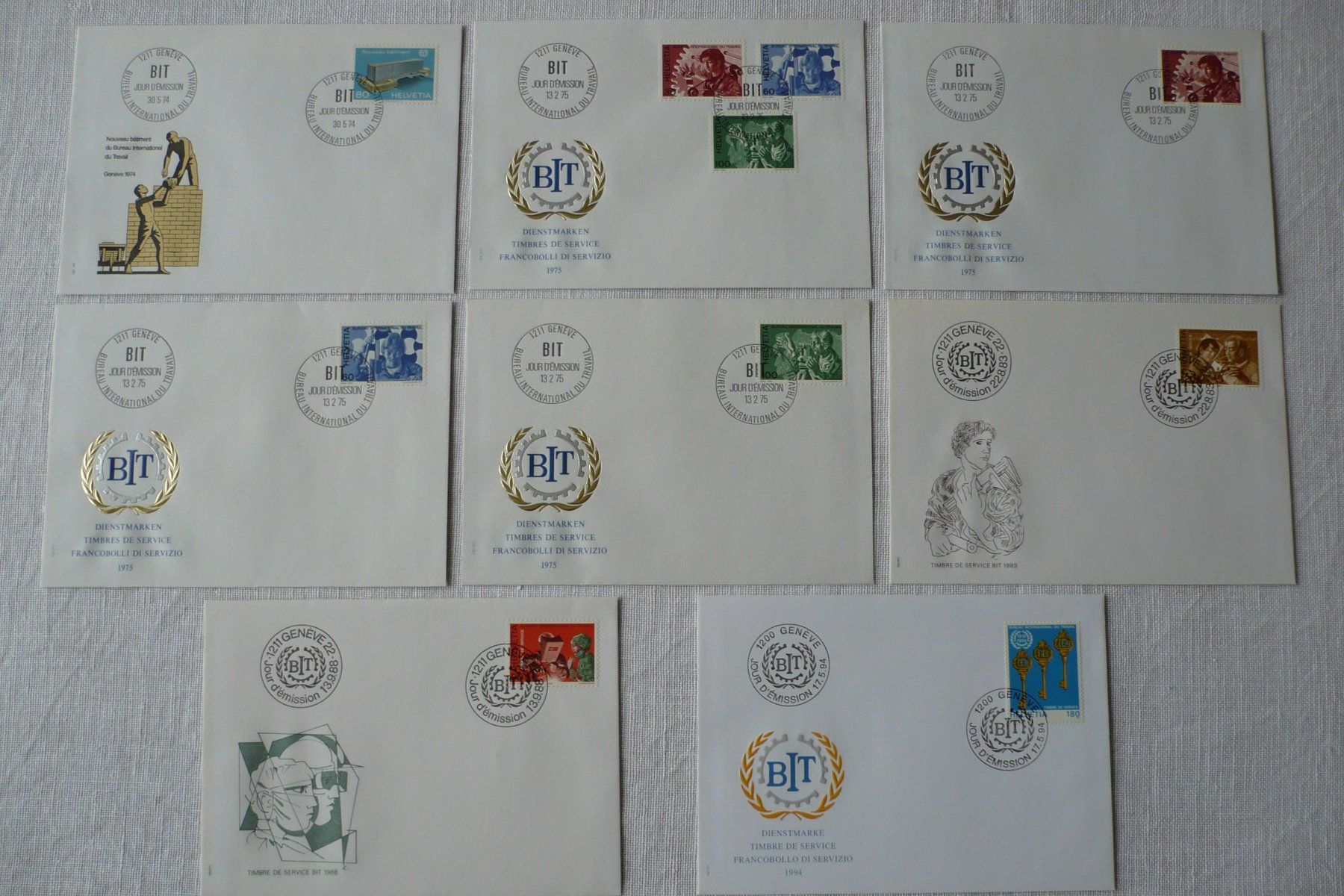 Alle Briefmarken: BIT 1974 - 94 8 FDC SBK 105 - 111 – Gebraucht aus Zürich von saltandpepper008
