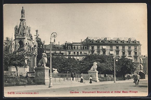Cartoline postali: Genève, Monument Brunswick et Hotel Bea – Usato da Berlin venduto da bartko-reher