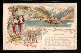 Litho Vierwaldstättersee, Dampfer auf d