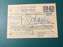 Schw. Postverw. Einzugsauftrag 1927. Wädenswil-Madetswil.