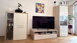 Meuble TV et vitrine blanc/bois très bon état  