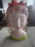 Keramik Vase Kopf Mädchen mit Schleife neuwertig