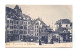 Basel - Barfüsserplatz mit  der Tramhaltestelle und Tram.