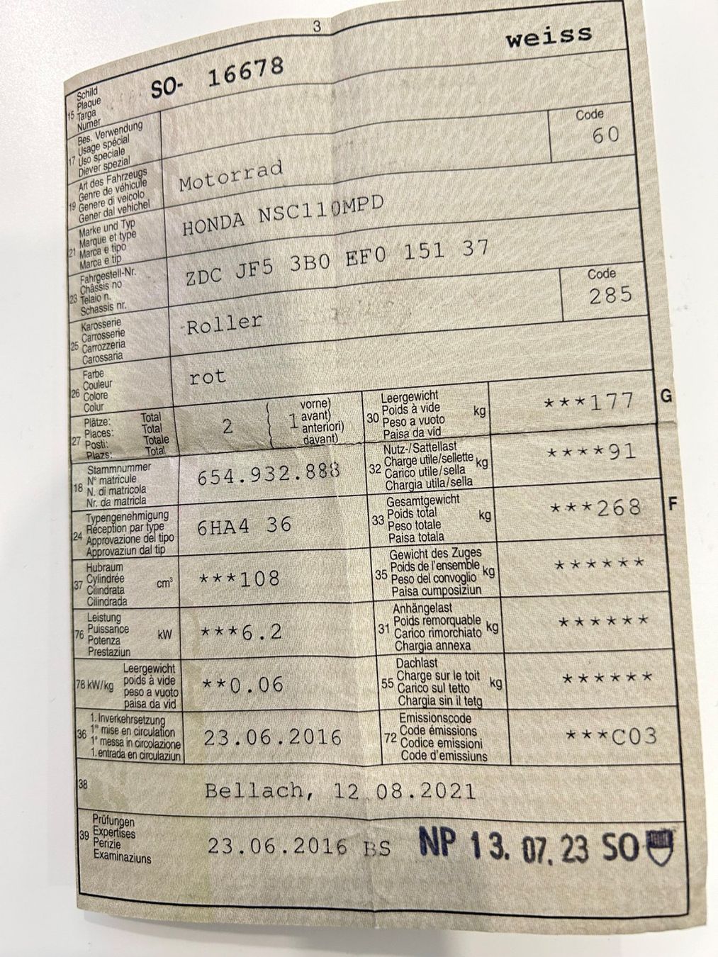 Honda Scooter: Honda NSC 110 MPD – Usato da Bättwil venduto da paul74 5