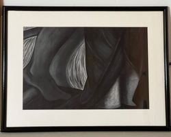 grosser Bilderrahmen mit original Kohlebild Passepartout