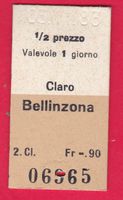 KARTON BILLETT, CLARO - BELLINZONA, 2.KLASSE,EINFACH,HALBTAX