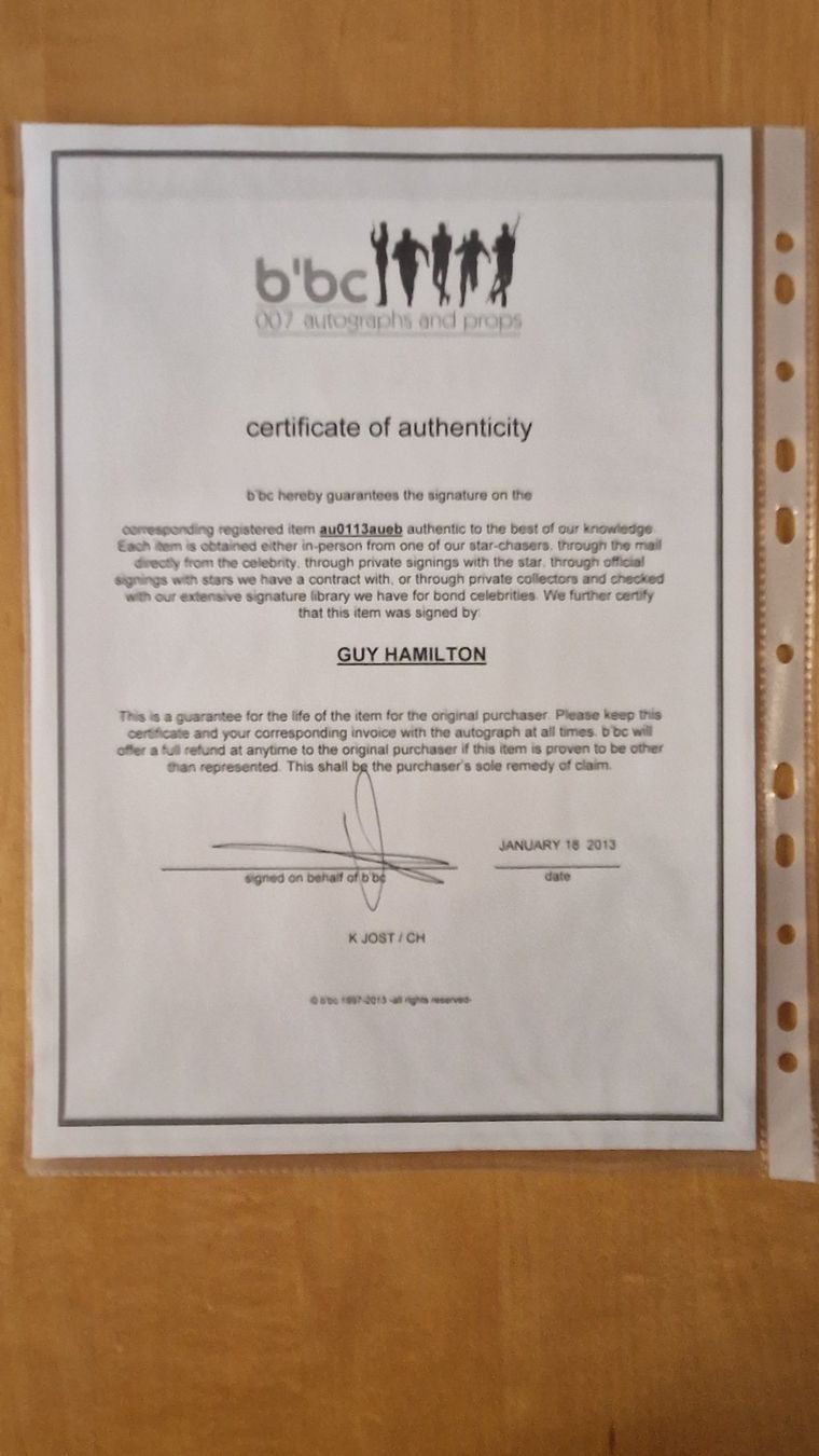 Autografi: Guy Hamilton, Original Autogramm auf Grossfoto in Farbe – Usato da Salmsach venduto da aacs65 1